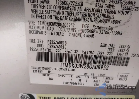 2008 Ford Taurus X Limited z USA, uszkodzony, nr VIN 1FMDK03W28GA08952